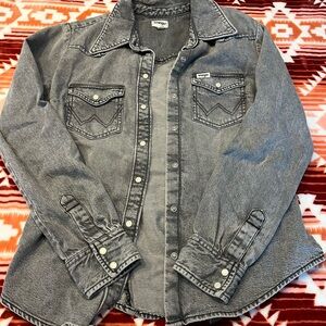Wrangler Grey Denim Pearl Snap Western Shirt